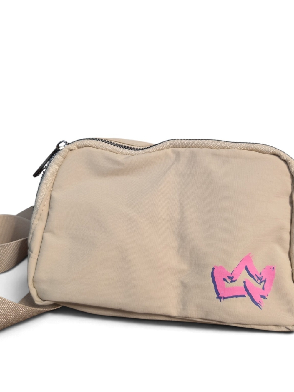 Primal Queen Beige Crossbody Bag with Pink Graphic Accent